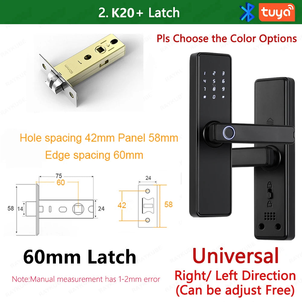 RAYKUBE K20 9-language Biometric Fingerprint Door Lock Electronic Door Lock with  Tuya APP/IC Card/Password/ Key Unlock