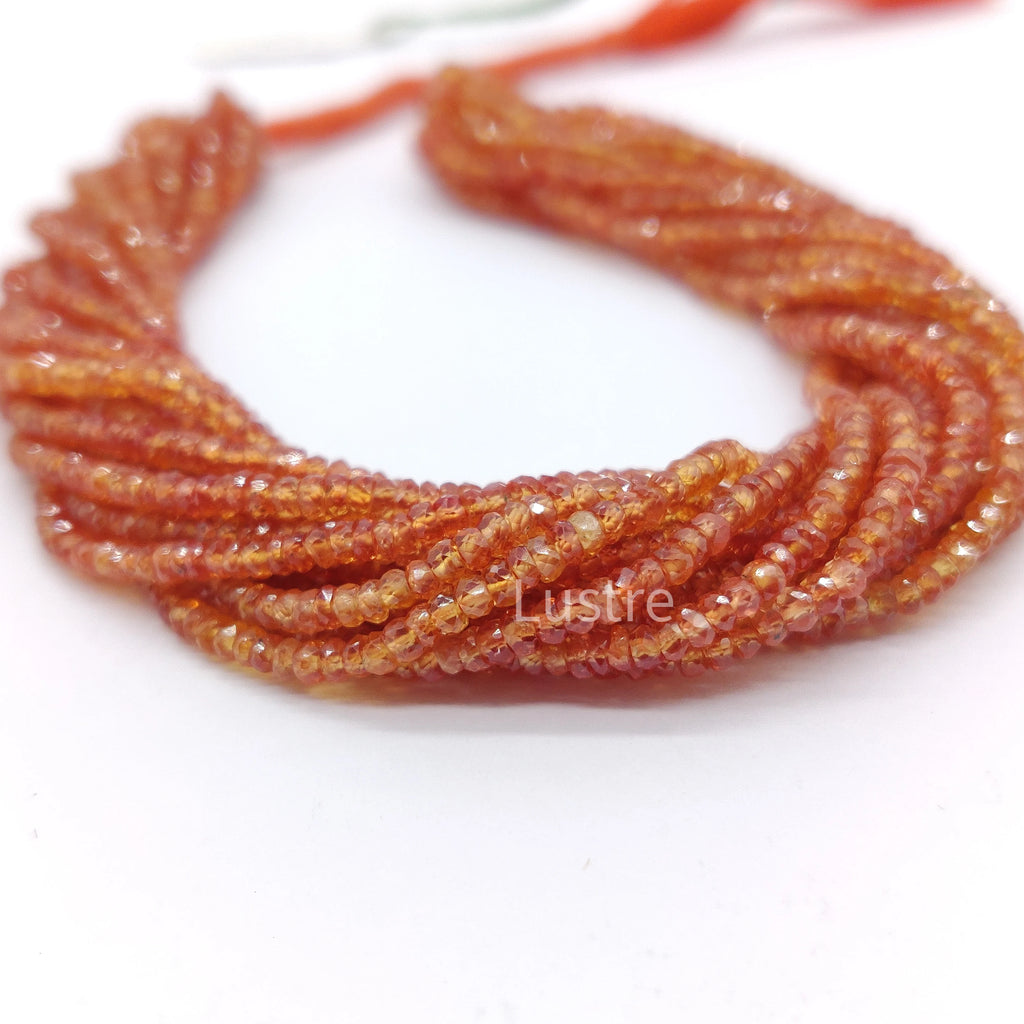 18 Inch Long Strand 100% Natural Orange Sapphire Faceted Rondelle Stone Beads AAA+ Third Party Certified Rare Padparadscha
