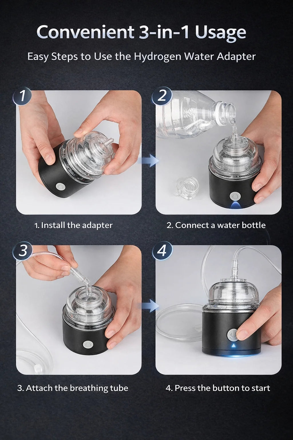 Tidesmit portable hydrogen water generator bottle showing side view of alkaline water ionizer cup with USB charging.