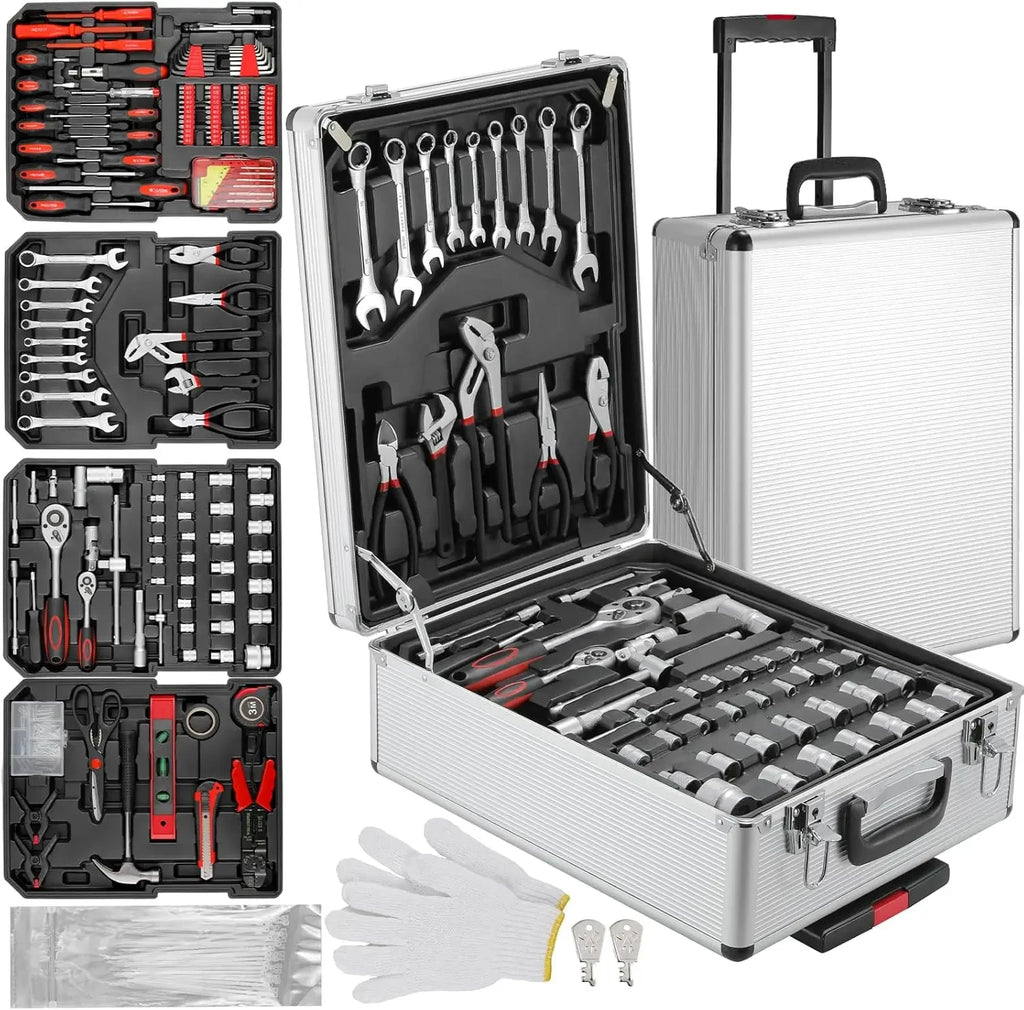 799pcs Mechanic Tool Set Home Repair Tool kit Wrenches Socket with Trolley Case Hand Tools for Daily Use Househould Work Repair