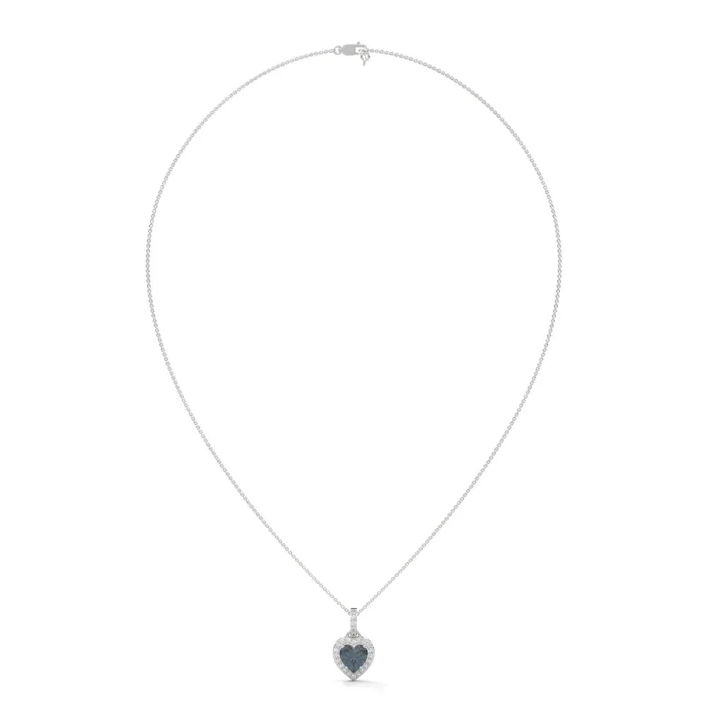Heart Shape Blue Diamond Pendant Necklace 925 Sterling Silver Halo Rhodium Plated Women's Romantic Fine Jewelry GIA Certified