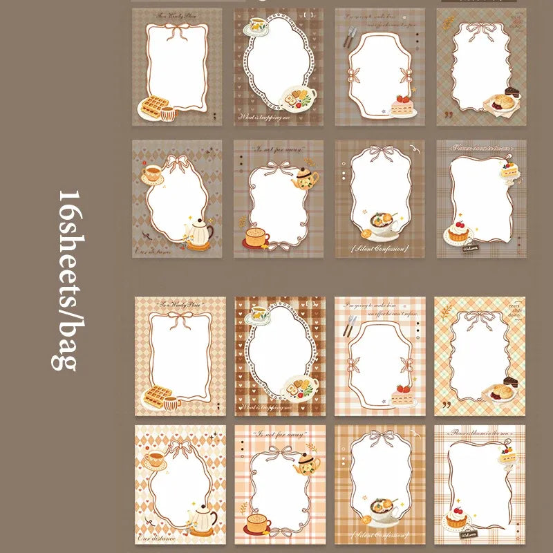 Manuscript-style frame stickers with teacups, pastries, and ornate dessert-themed borders