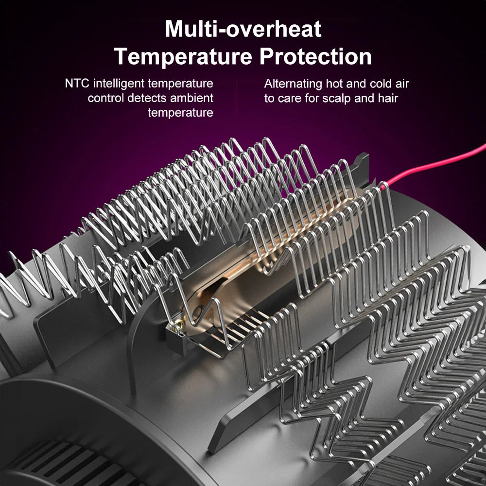 2400W hair dryer internal heating element with NTC intelligent temperature control for safe, quick-dry styling.