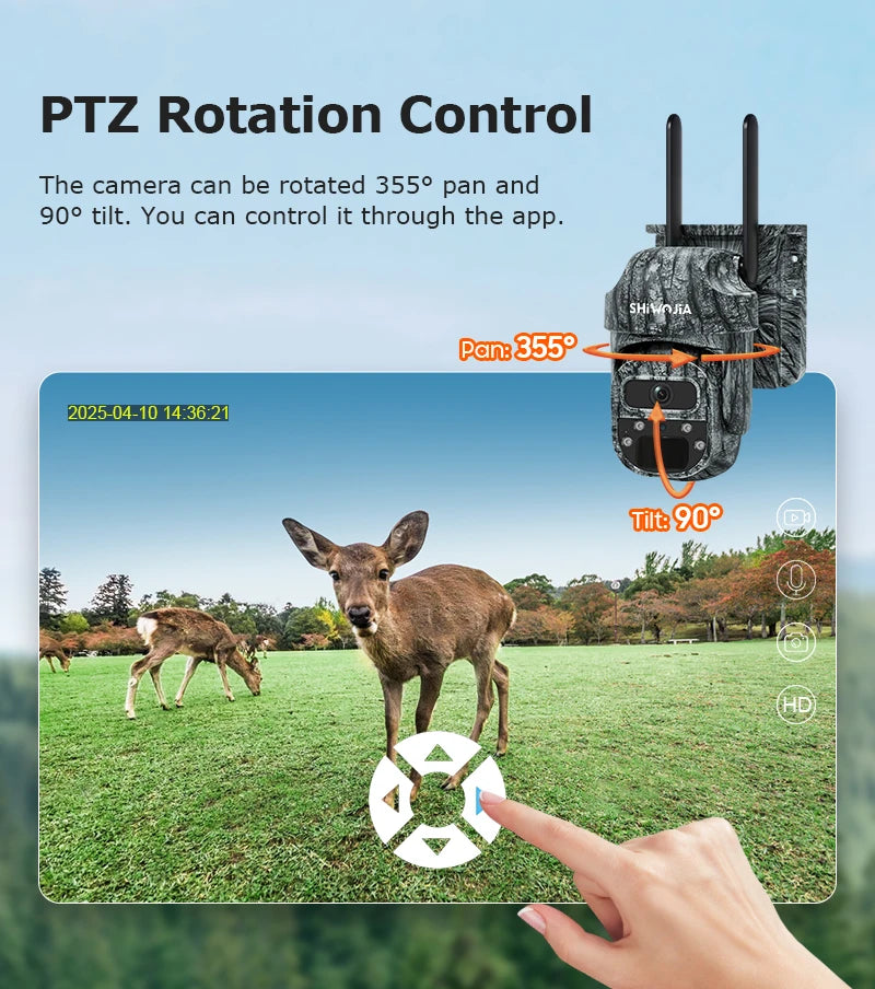 SHIWOJIA Mini PTZ Camouflage Solar Camera 4G WiFi IP65 Wide Angle AI Animal Detection Trail CCTV Security for Hunting Outdoor
