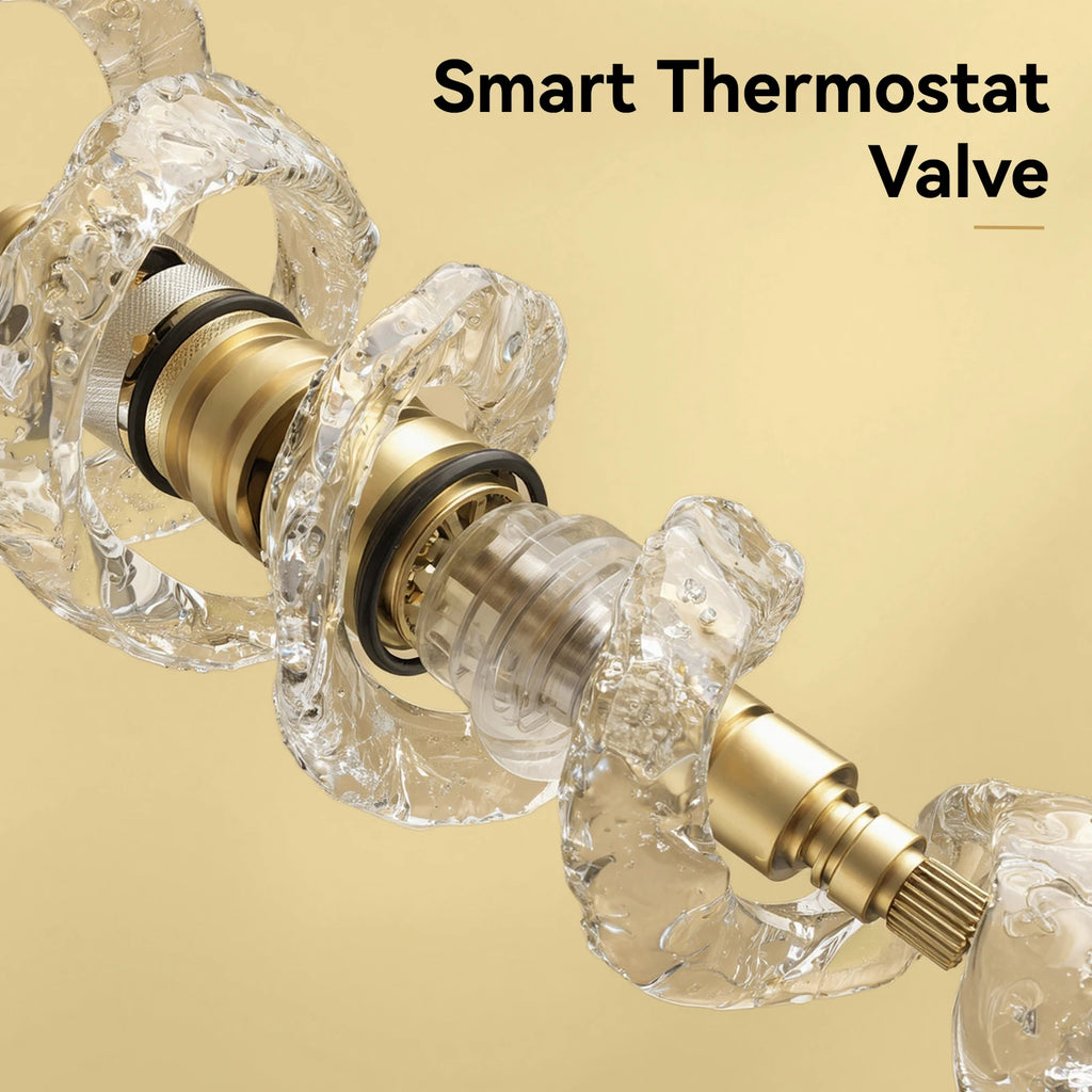 Square Thermostatic Shower Mixer Valve, Chrome Finish, Wall Mounted, 38°C Safety Lock, G1/2 Connection, Automatic Control