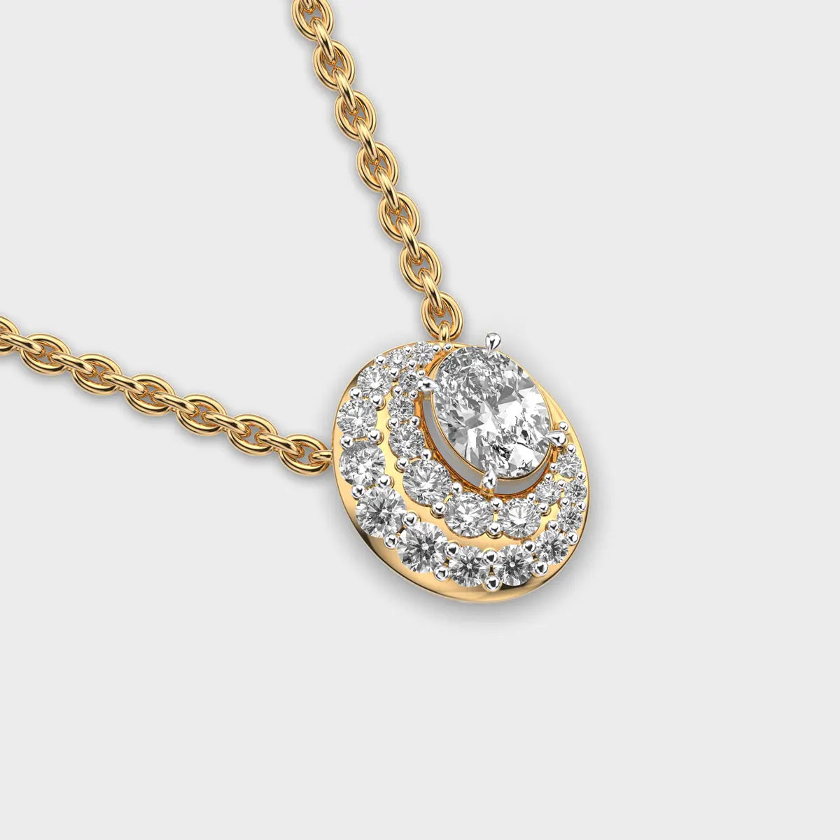 Luxury Women 18K Gold Plated Oval Diamond Pendant Necklace Link Chain For Engagement
