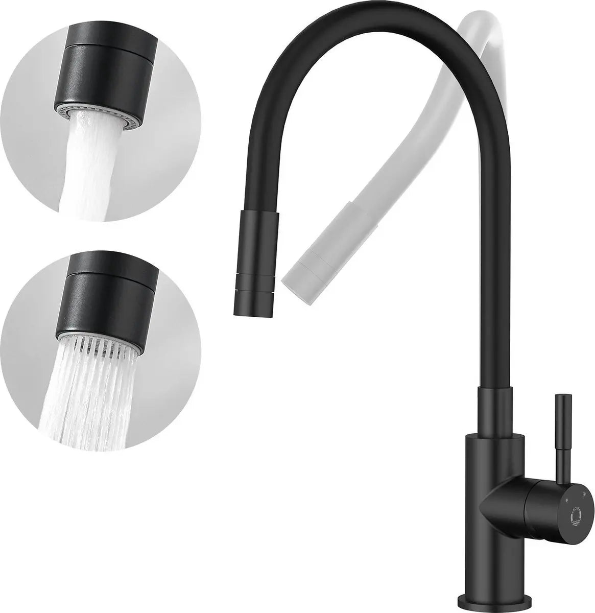 Black Kitchen Faucet with 2 Spray Types, Pull-Down Mixer, Hot and Cold Water, 360° Swivel