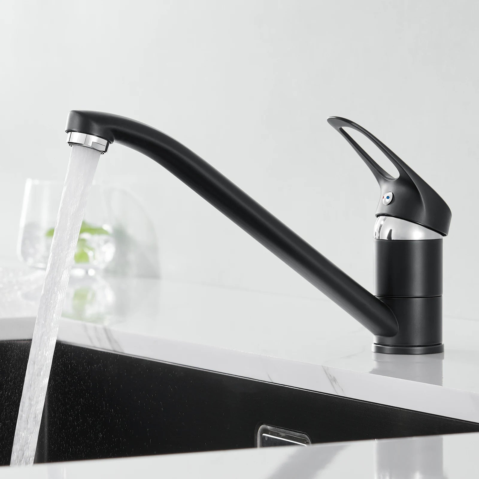 Black Kitchen Tap, Slanted Design 360 Swivel Bathroom Basin Faucet Hot Cold Water Mixer, Brass Stainless Steel Sink Tap, Removable Aerator PEX Hose, Standard G3/8 Modern Home Laundry Countertop Mounted Water Tap