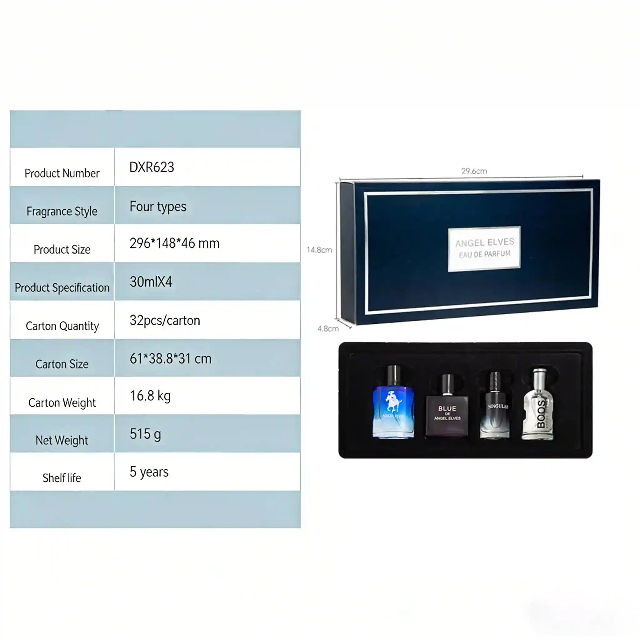 Angel Elves Men's Perfume Gift Set: 4-piece long-lasting Eau de Parfum collection in elegant glass bottles.