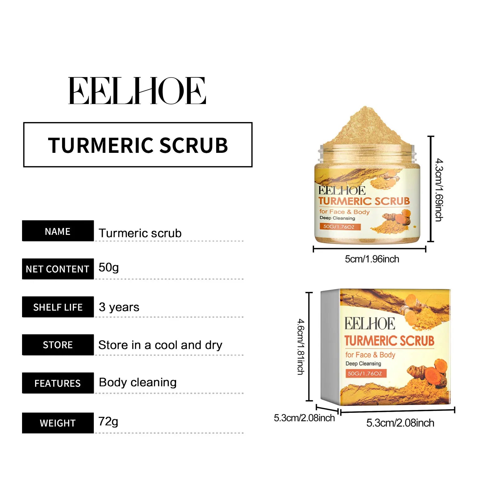 Turmeric Face and Body Scrub for Brightening Skin, 50g Boxed Scrubs Treatments Tidesmit