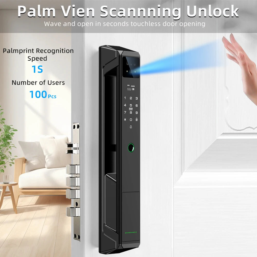 RAYKUBE P8 Tuya WiFi Camera Palm Vein Smart Lock Face Recognition Digital Fingerprint Lock With Video Call 21-language Voice