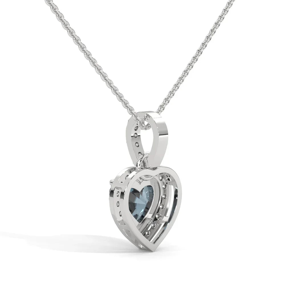 Heart Shape Blue Diamond Pendant Necklace 925 Sterling Silver Halo Rhodium Plated Women's Romantic Fine Jewelry GIA Certified