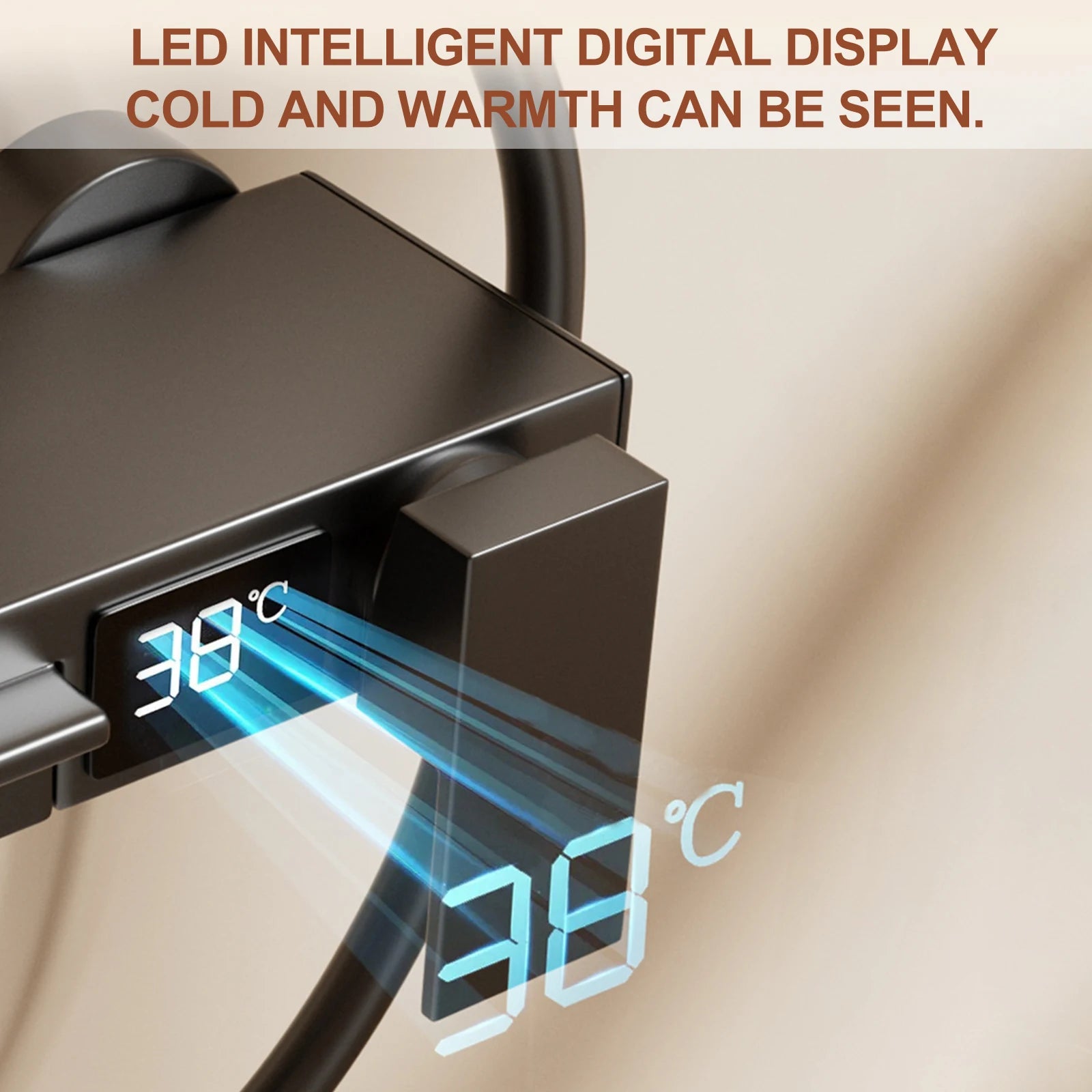 Thermostatic Rainfall Shower System with Digital Temperature Display, Handheld Shower Head Set, Adjustable Bathroom Shower Kit
