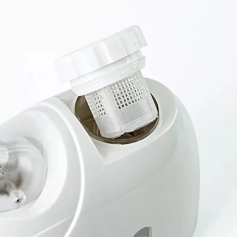 White ozone facial steamer with open water reservoir and removable filter for home spa deep skin cleaning.
