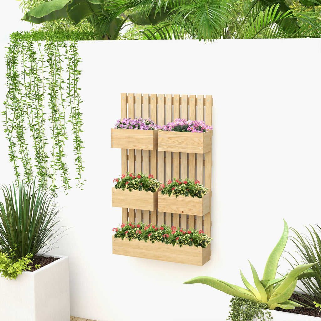 Solid Wood Wall Mounted Planter Furniture With Trellis 5 Removable Plant Boxes Vertical Jardiniere For Garden Balcony Herb Flower Growing