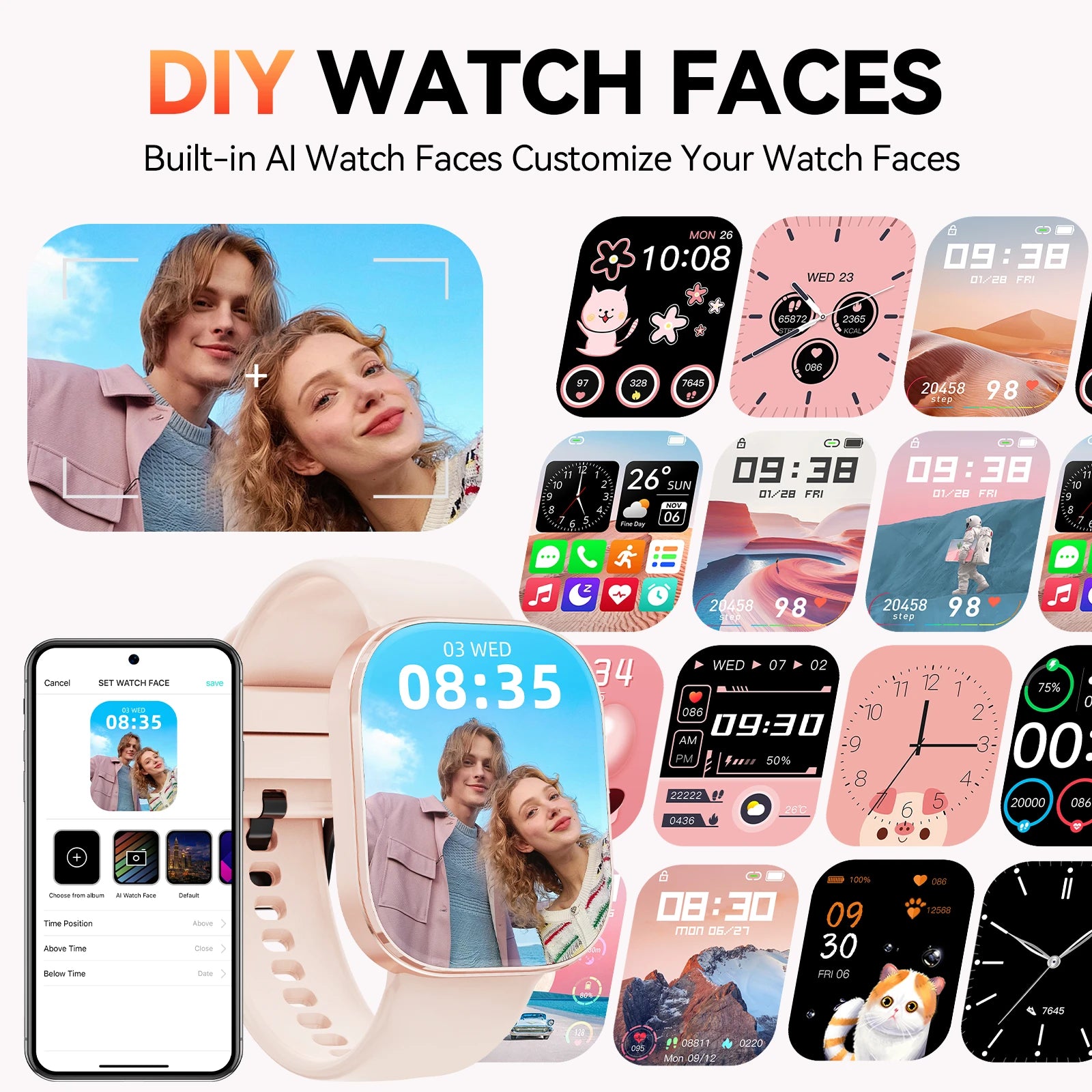 2026 New 1.88 Inch HD Smart Watch Women Bluetooth Call Smartwatch IP68 Waterproof Fitness Tracker DIY Custom Watch Face Sleep Monitor Multi Sports Mode Long Battery Life Message Reminder Smart Watch For Android IOS Ladies Gif