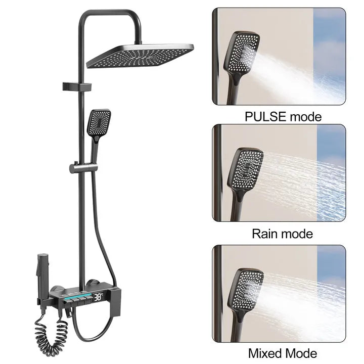 Thermostatic Rainfall Shower System with Digital Temperature Display, Handheld Shower Head Set, Adjustable Bathroom Shower Kit