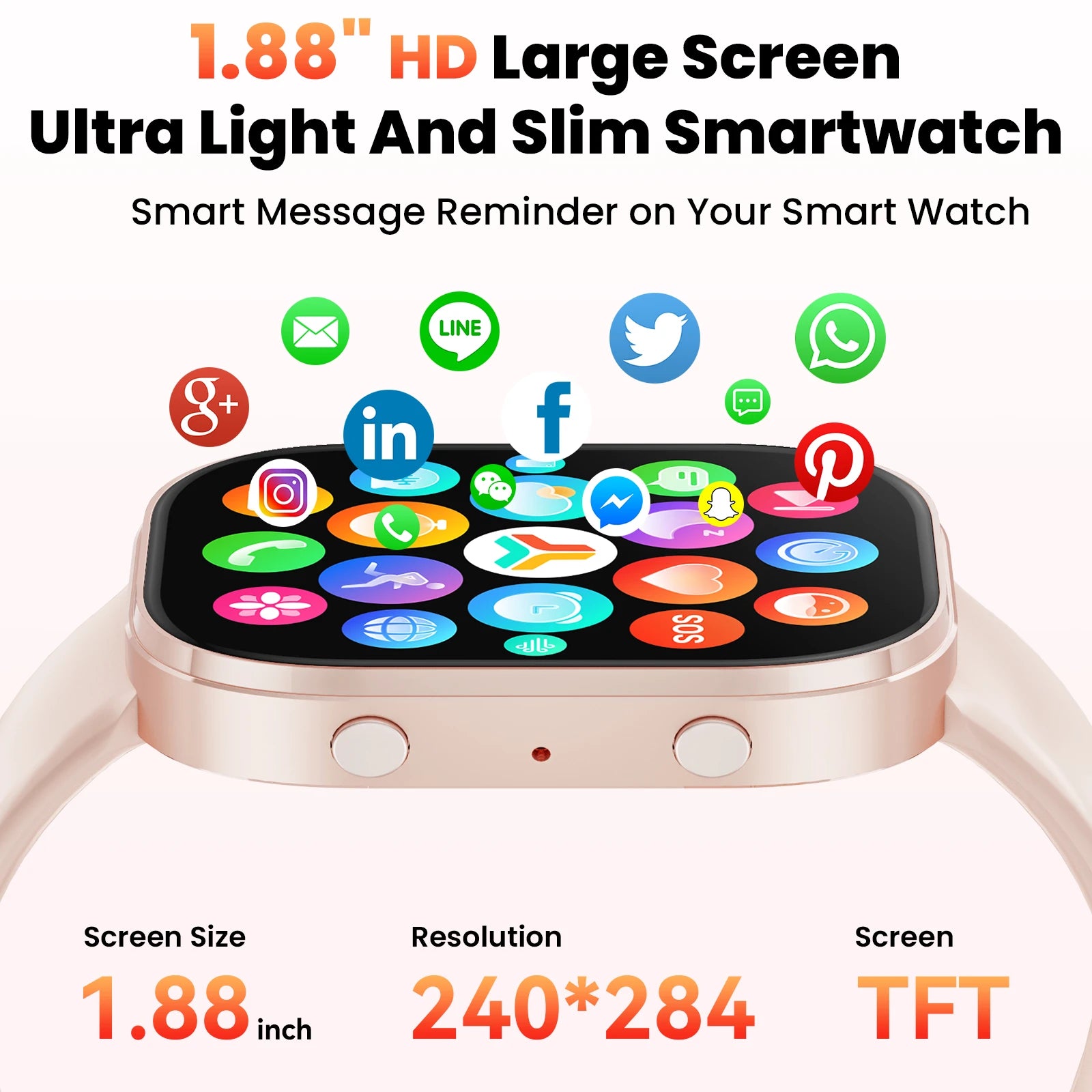 2026 New 1.88 Inch HD Smart Watch Women Bluetooth Call Smartwatch IP68 Waterproof Fitness Tracker DIY Custom Watch Face Sleep Monitor Multi Sports Mode Long Battery Life Message Reminder Smart Watch For Android IOS Ladies Gif