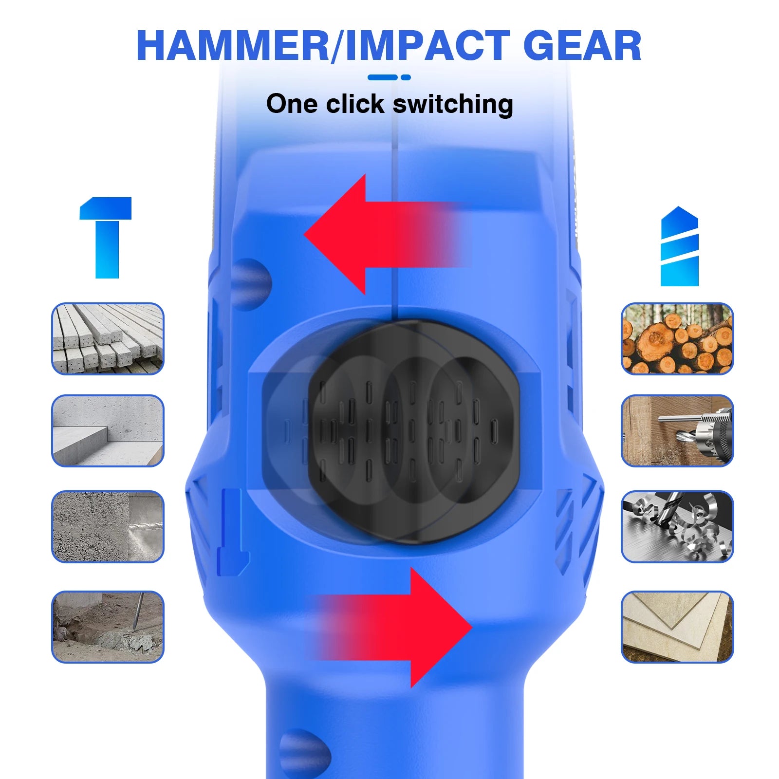 Electric Corded Impact Drill 2-in-1 Function 850W Hammer Drill, 0-3000 RPM Variable Speed Hammer Drill with 360° Rotating Handle, Powerful Drilling for Concrete, Wood, Steel, Stones