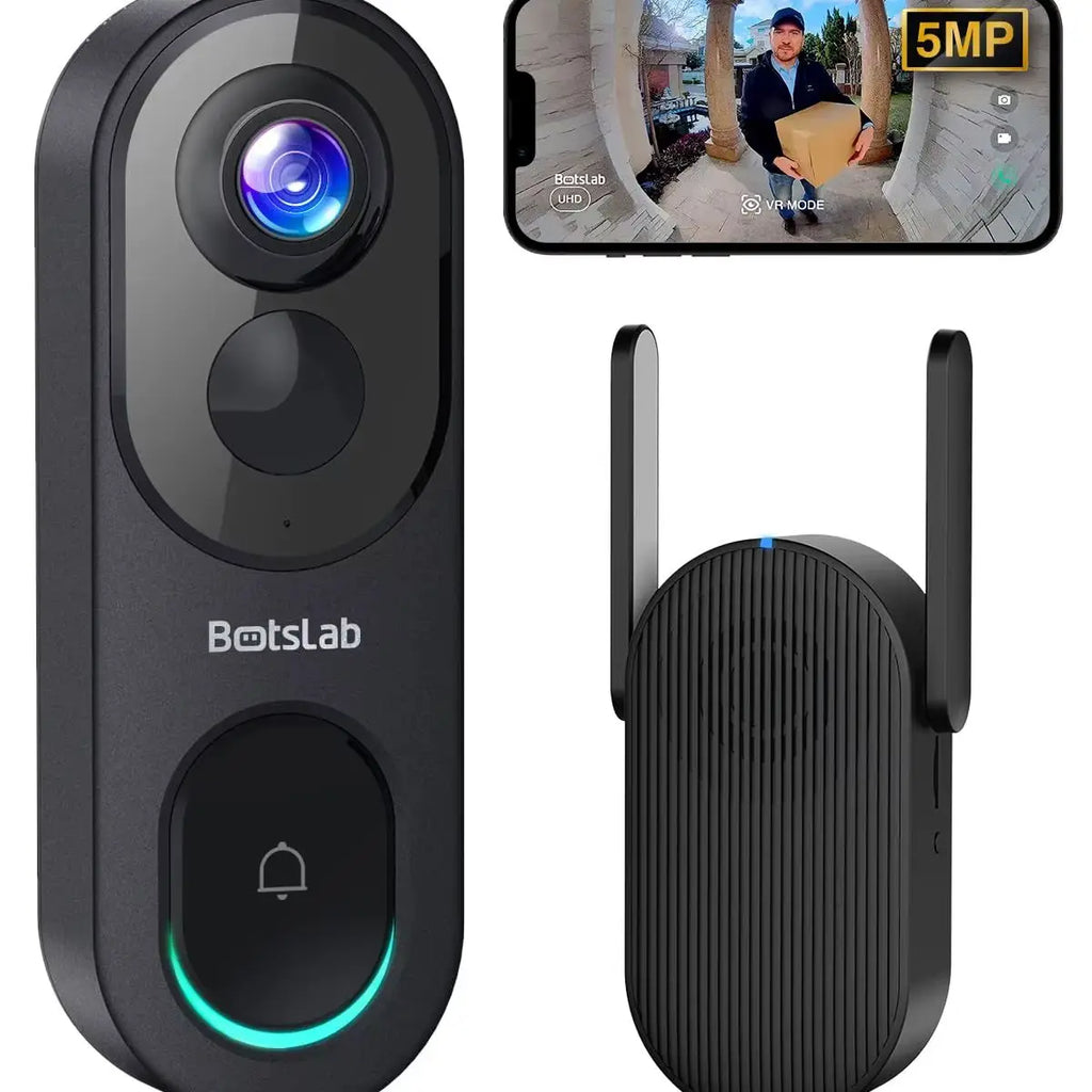 Botslab R810 180°Panoramic View Wireless Video Doorbell Camera AI Motion Detection Night Viewsion 5MP WiFi Camera Doorbell IP66 Waterproof Security Digital Door Peepholes with Cloud and Local Storage