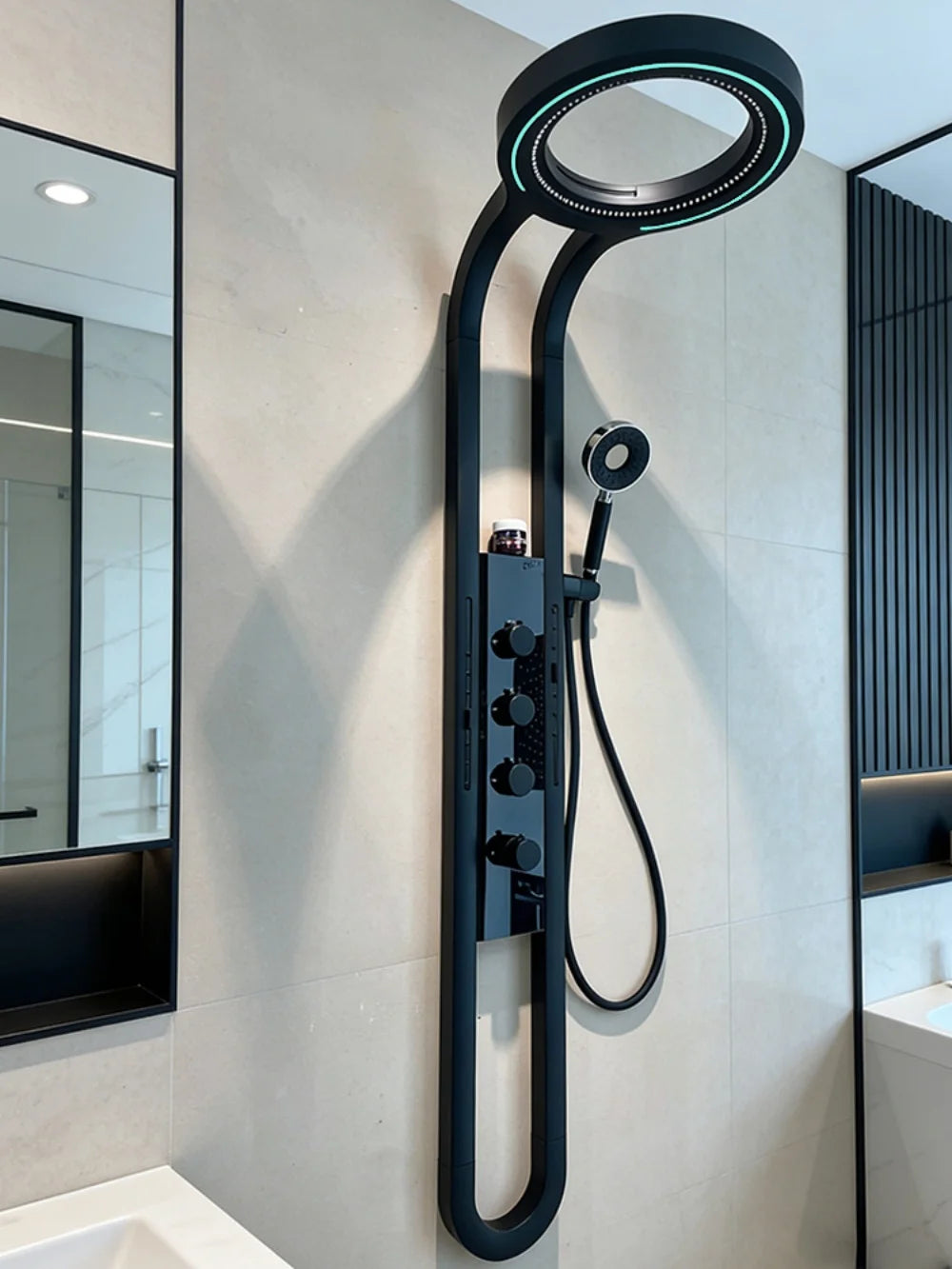 Wall Mounted Light Shower Faucet Panel LED Digital Display Shower Faucet Set Shower Screen Waterfall Bathroom Shower System Set