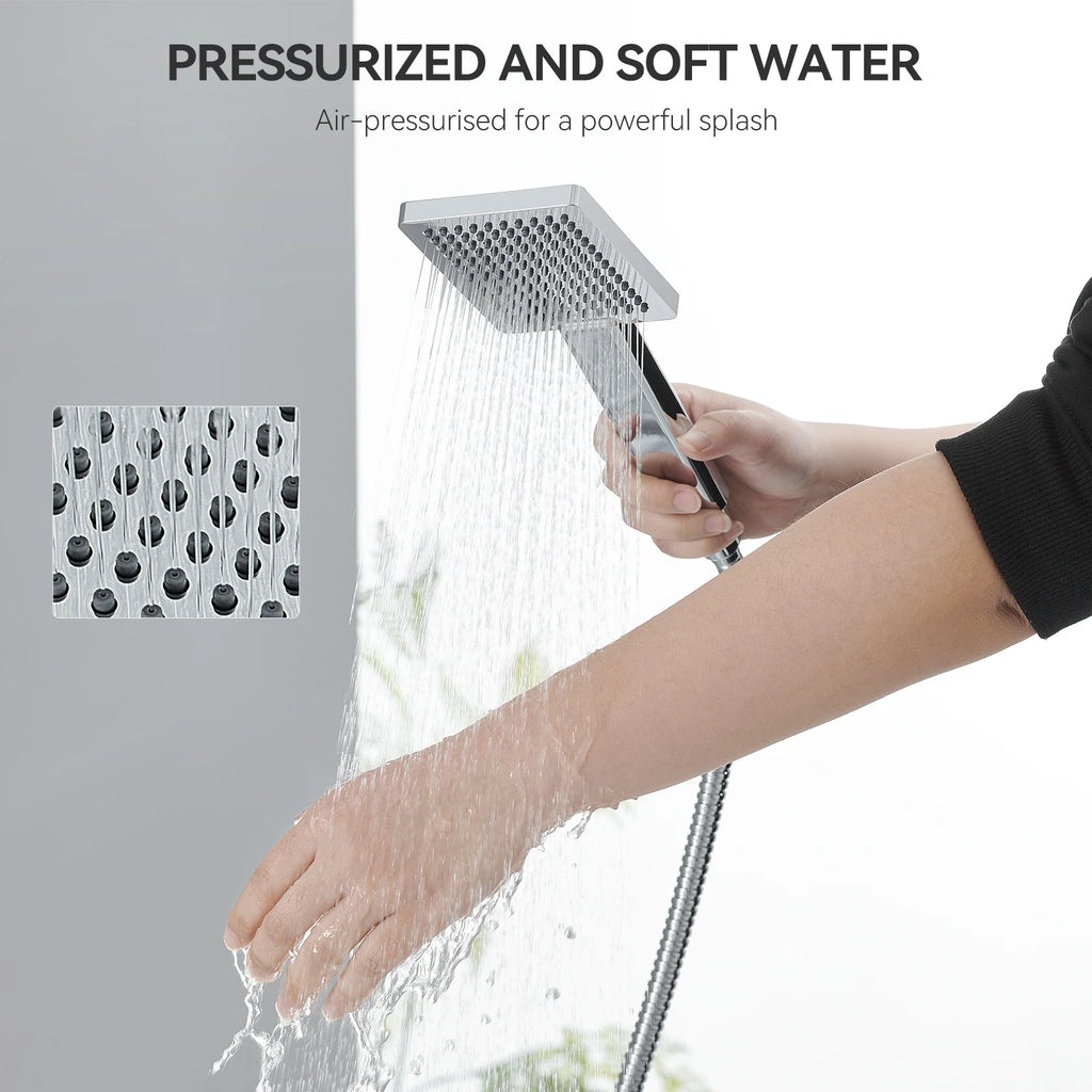 Auralum Thermostatic Shower Column, Stainless Steel with Brass Faucet, 12 inch Large Head Shower, 0.8-1.24 m, Shower System, Chrome, Square