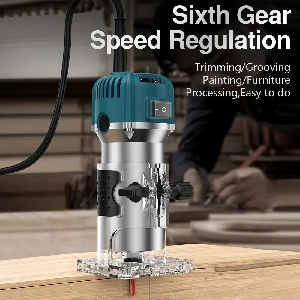 6.35MM Electric Trimmer Wood Milling Engraving Slotting Machine Versatile Woodworking Router Power Tool with Milling Cut
