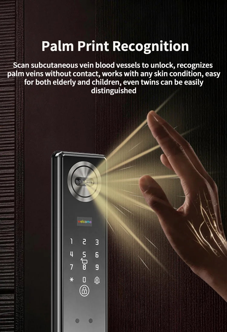 Tuya App Face Recognition Smart Door Lock with WiFi, Camera, and Voice Intercom