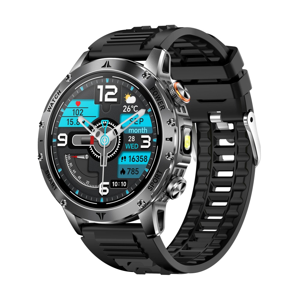 Men Military Smart Watch 1100mAh Large Battery 30 Days Standby Bluetooth Call Flashlight Compass 1.7" TFT HD 360*360 Screen IP68 Waterproof Sports Smartwatch 100+ Sport Modes Heart Rate Sleep Monitor Fitness Tracker For Andro
