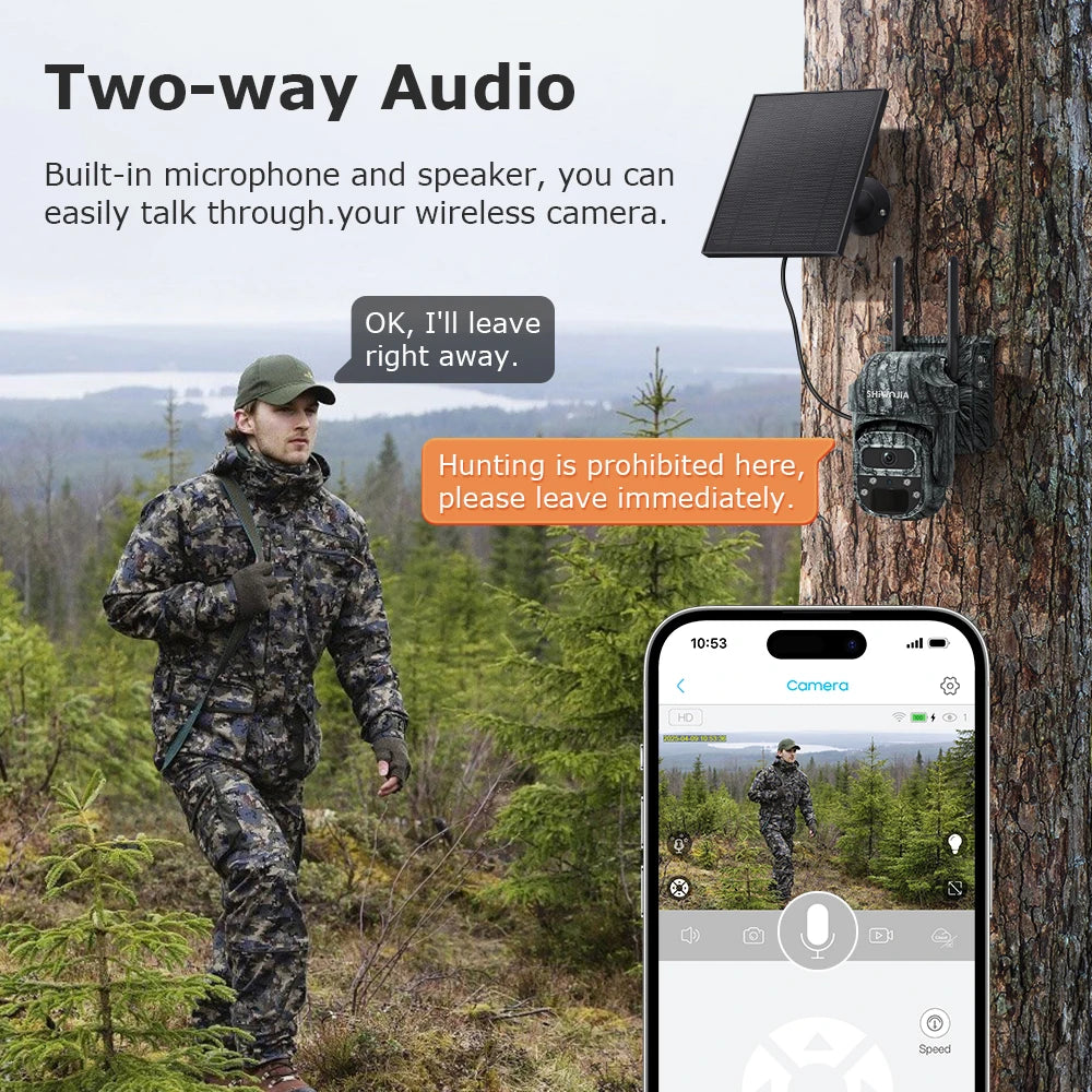 SHIWOJIA Mini PTZ Camouflage Solar Camera 4G WiFi IP65 Wide Angle AI Animal Detection Trail CCTV Security for Hunting Outdoor