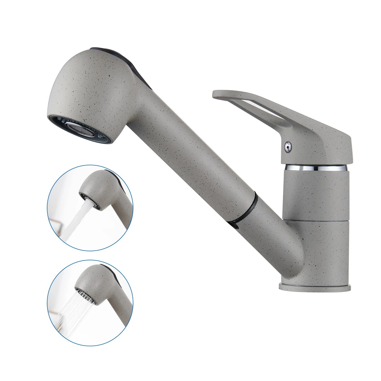 Kitchen Tap Grey, Pipe Shape Pull Out Kitchen Faucet 180 Swivel, 2 Modes Spray Hot Cold Water Mixer, Brass Body Drink Water Sink Mixer, Easy Install PEX Hose, Standard G3/8 Modern Home Laundry Deck Mounted Water Tap