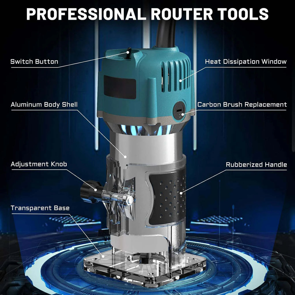 800W 30000RPM Woodmilling Machine Woodworking Electric Trimmer 1/4 inch Wood Carving Milling Cutting Tool Carpenter Set