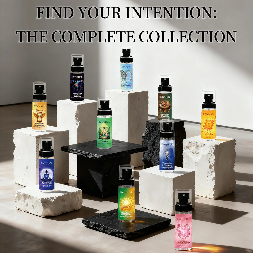 Evoduck perfume collection: 2.7oz travel-size body mist spray bottles for women, featuring floral and aromatic scents.