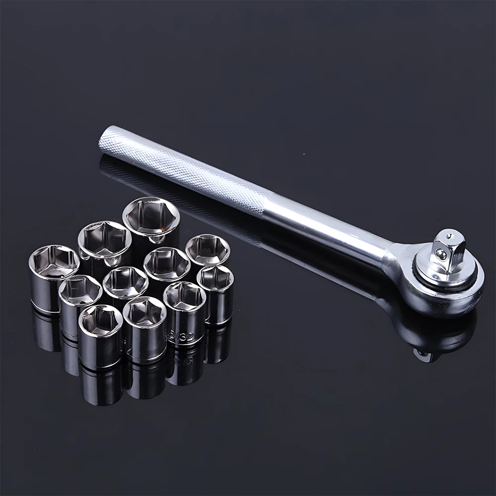 Podofo Socket Set with Ratcheting Wrenches 40 PCS Easy Using High Quality 1/4 Inch 3/8 Drive Carbon Steel Hardened Tempered Socket Mechanics Tool Kits Automotive Mechanical Tools Kit Tooling Kits For Car Maintenance
