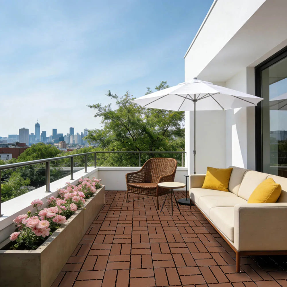 Interlocking wall and floor tiles (44 pieces per pack), waterproof and moisture-resistant, reddish-brown, suitable for indoor and outdoor use (bedroom, living room, balcony).