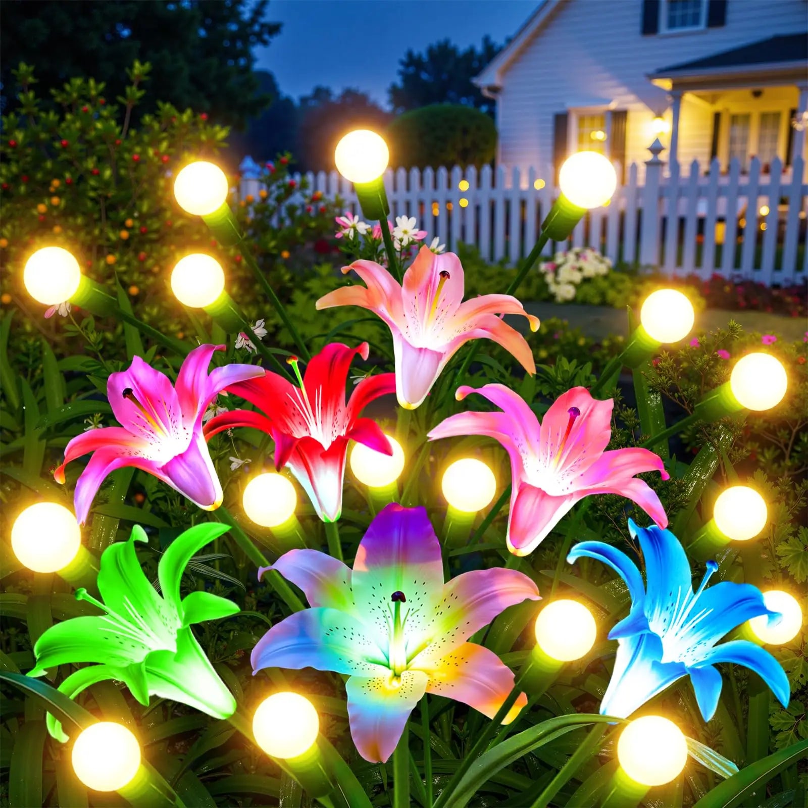 2/4 Pack Upgraded Solar Lights Outdoor Garden Decor:  Solar Firefly Swaying Light with Color Changing LED Lily, Waterproof Decorative Flowers for Yard Patio Pathway Lawn, Gardening Gifts for Women