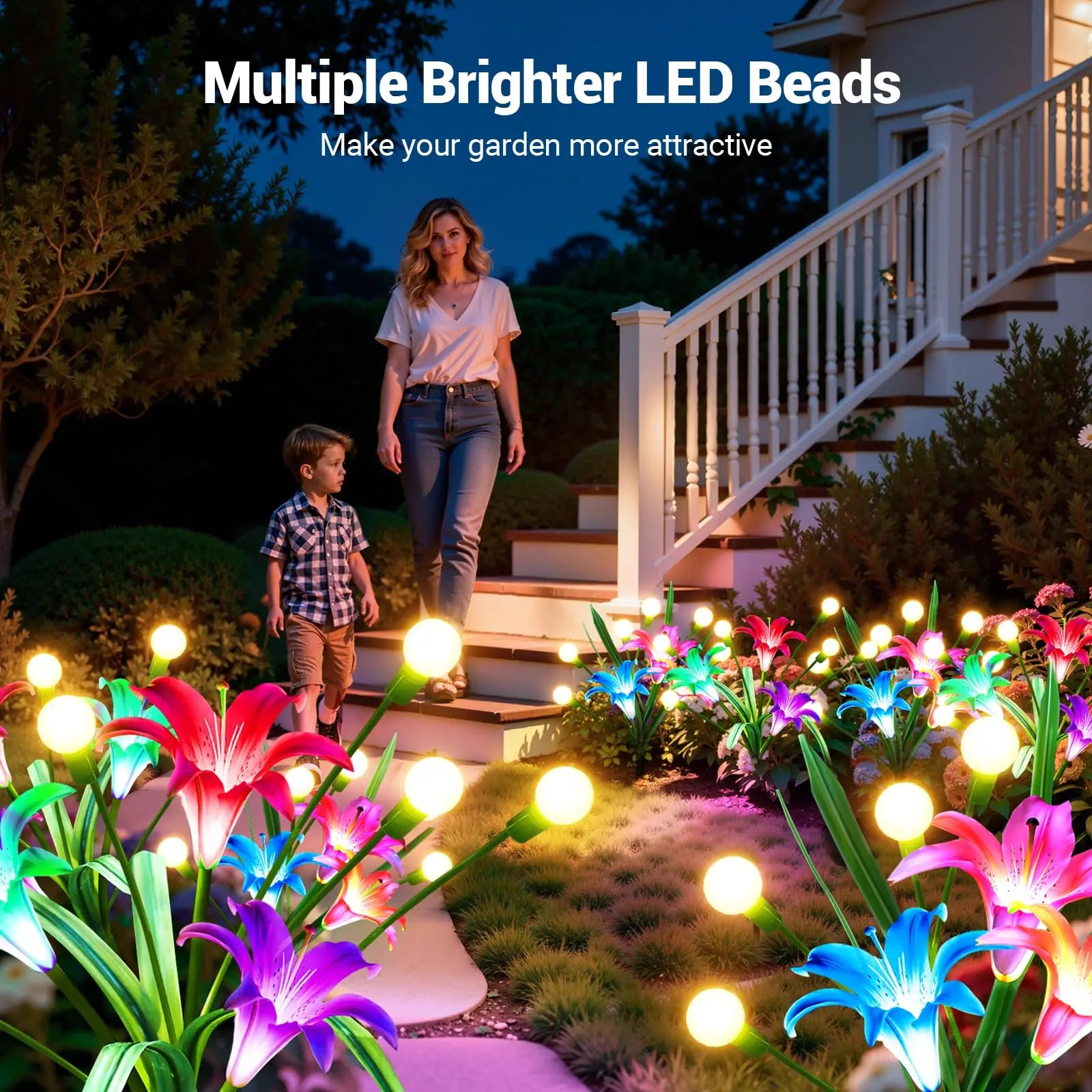2/4 Pack Upgraded Solar Lights Outdoor Garden Decor:  Solar Firefly Swaying Light with Color Changing LED Lily, Waterproof Decorative Flowers for Yard Patio Pathway Lawn, Gardening Gifts for Women