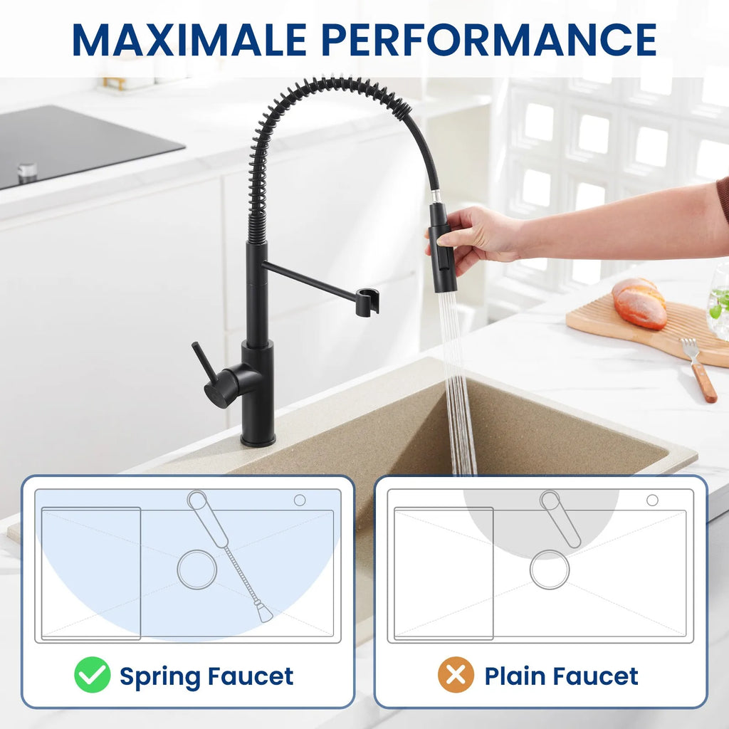 Black Kitchen Figot, Kitchen Jigger with Extractable Shower, Kitchen Sink Figger with Two Spray Functions, Stainless Steel, High-Arc Fsink