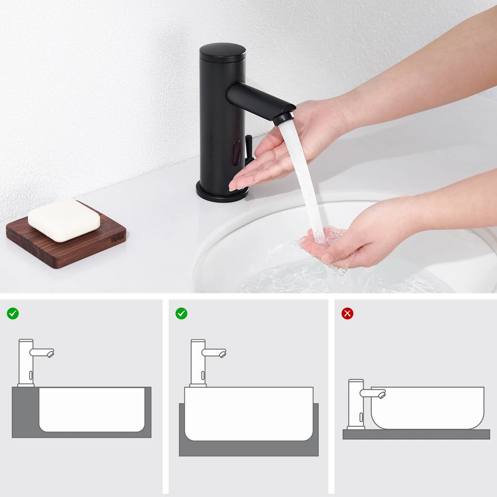 Sensor Basin Faucet Matte Black, Touchless Bathroom Sink Tap, Automatic Infrared Washbasin Mixer, Solid Brass, Battery Operated, with Check Valve, 50cm Hose, Modern Design, G3/8 Standard