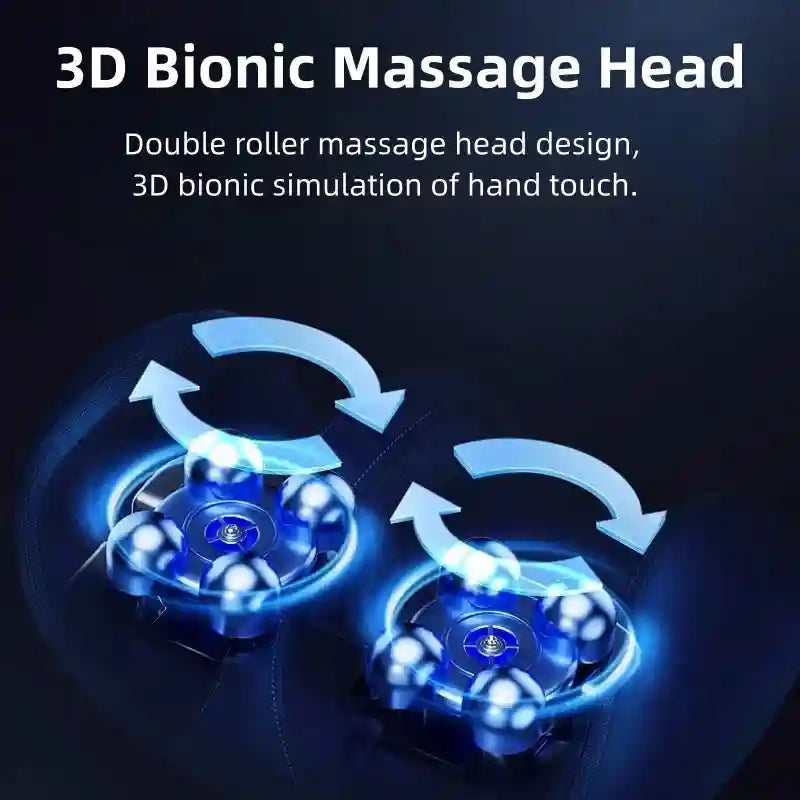 Electric foot massager with 3D bionic double roller heads for deep tissue shiatsu kneading and stress relief.