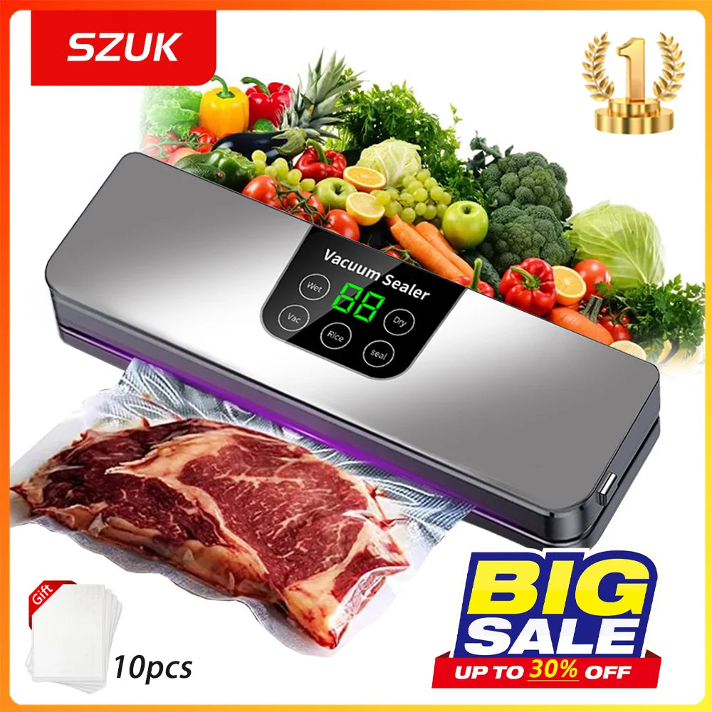 Electric Vacuum Sealer 65KPA Strong Vacuum Food Storage Seal Built-in Cutter 30CM Kitchen Food Sealing Vacuum Packaging Machine