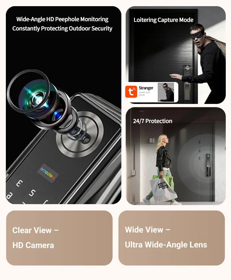 Tuya App Face Recognition Smart Door Lock with WiFi, Camera, and Voice Intercom