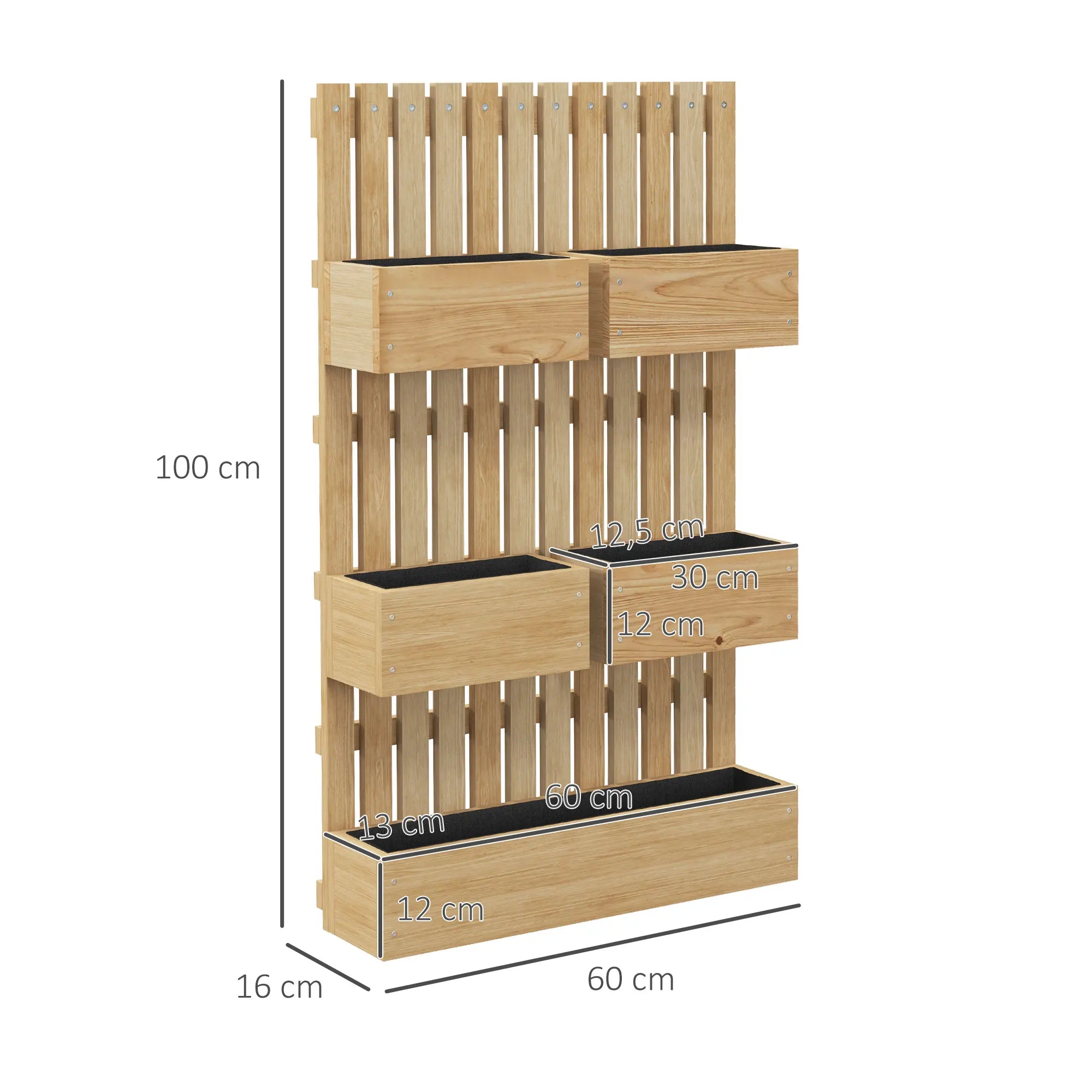 Solid Wood Wall Mounted Planter Furniture With Trellis 5 Removable Plant Boxes Vertical Jardiniere For Garden Balcony Herb Flower Growing