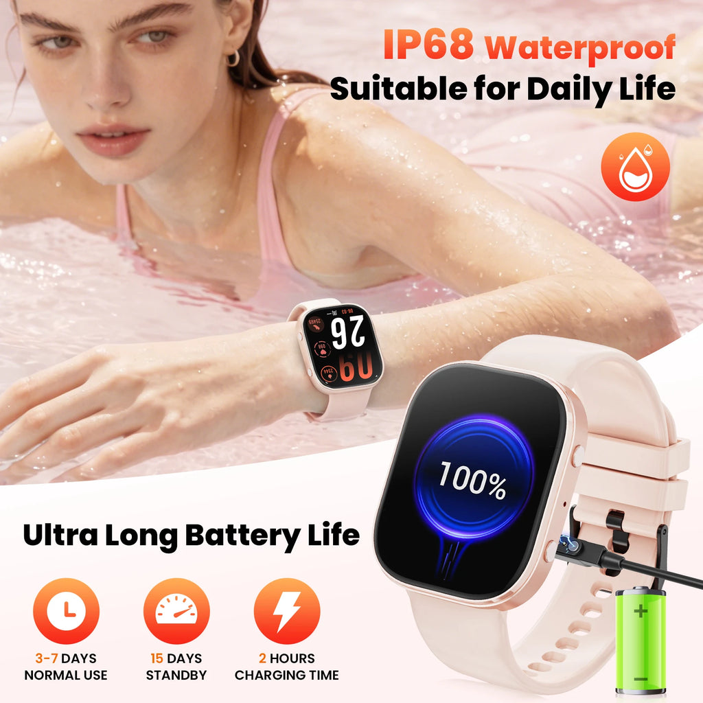 2026 New 1.88 Inch HD Smart Watch Women Bluetooth Call Smartwatch IP68 Waterproof Fitness Tracker DIY Custom Watch Face Sleep Monitor Multi Sports Mode Long Battery Life Message Reminder Smart Watch For Android IOS Ladies Gif