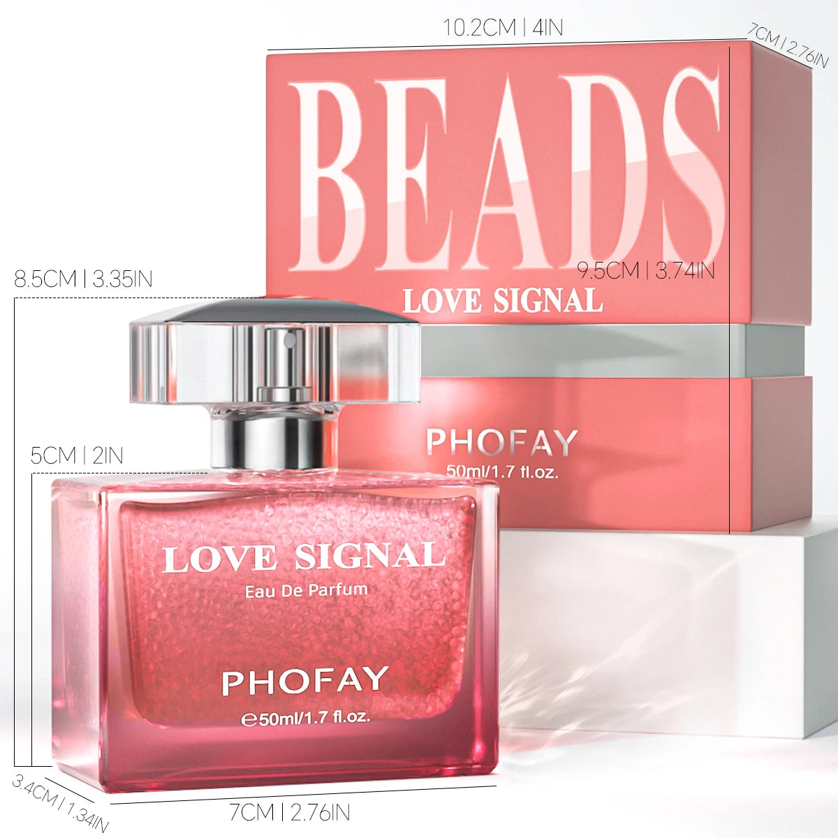 Phofay Love Signal EDP, 50ml unisex perfume. Square glass bottle, pink scent. Long-lasting luxury fragrance for all.