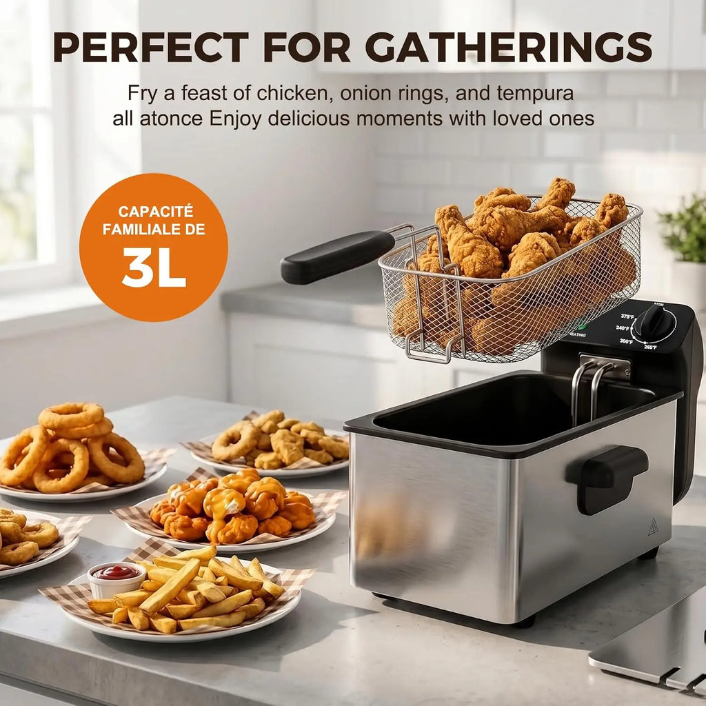 Electric Deep Fryer with Basket, 3.2QT Stainless Steel Countertop