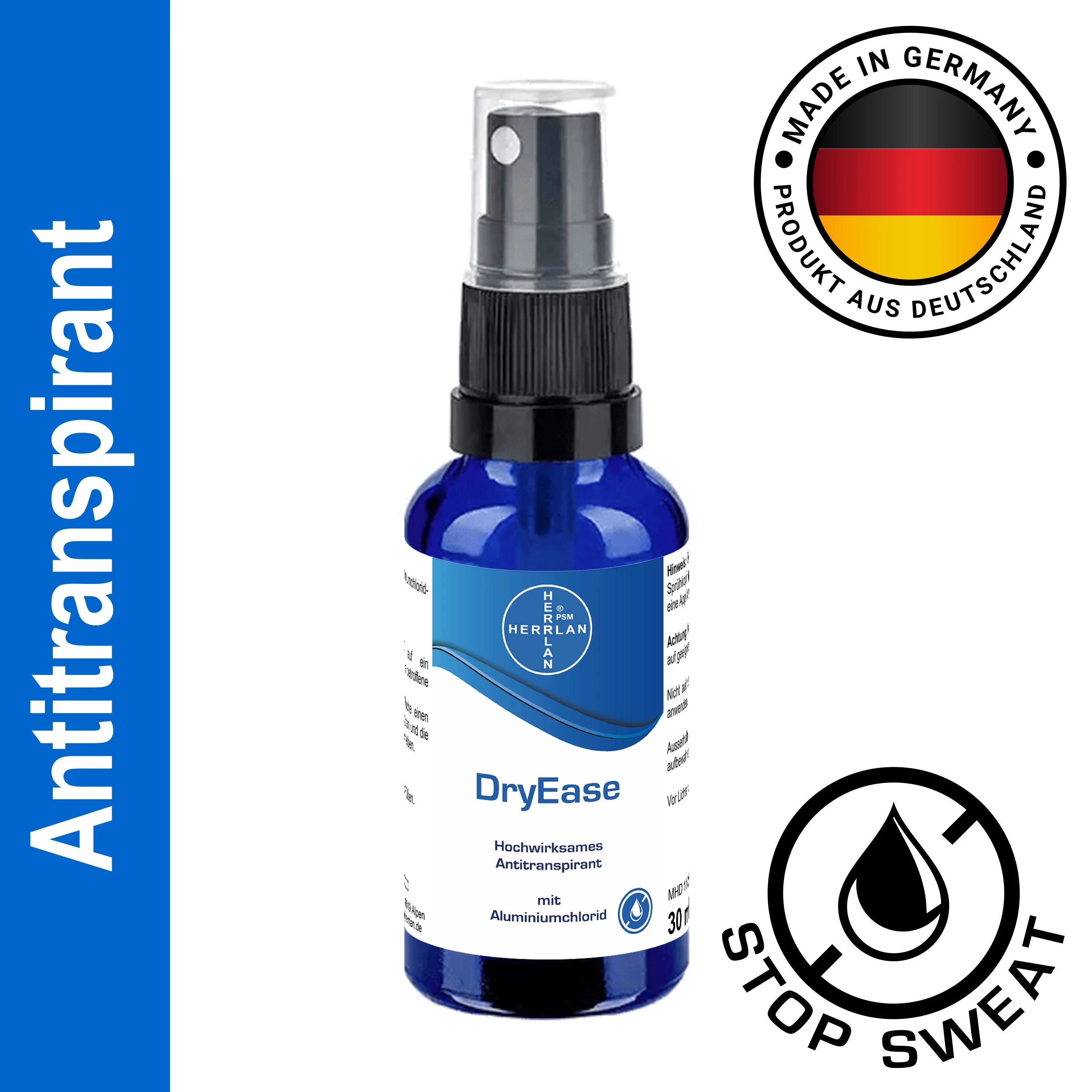Tidesmit Antiperspirant DryEase 30ml roll-on for highly effective protection against sweat and odor, made in Germany.