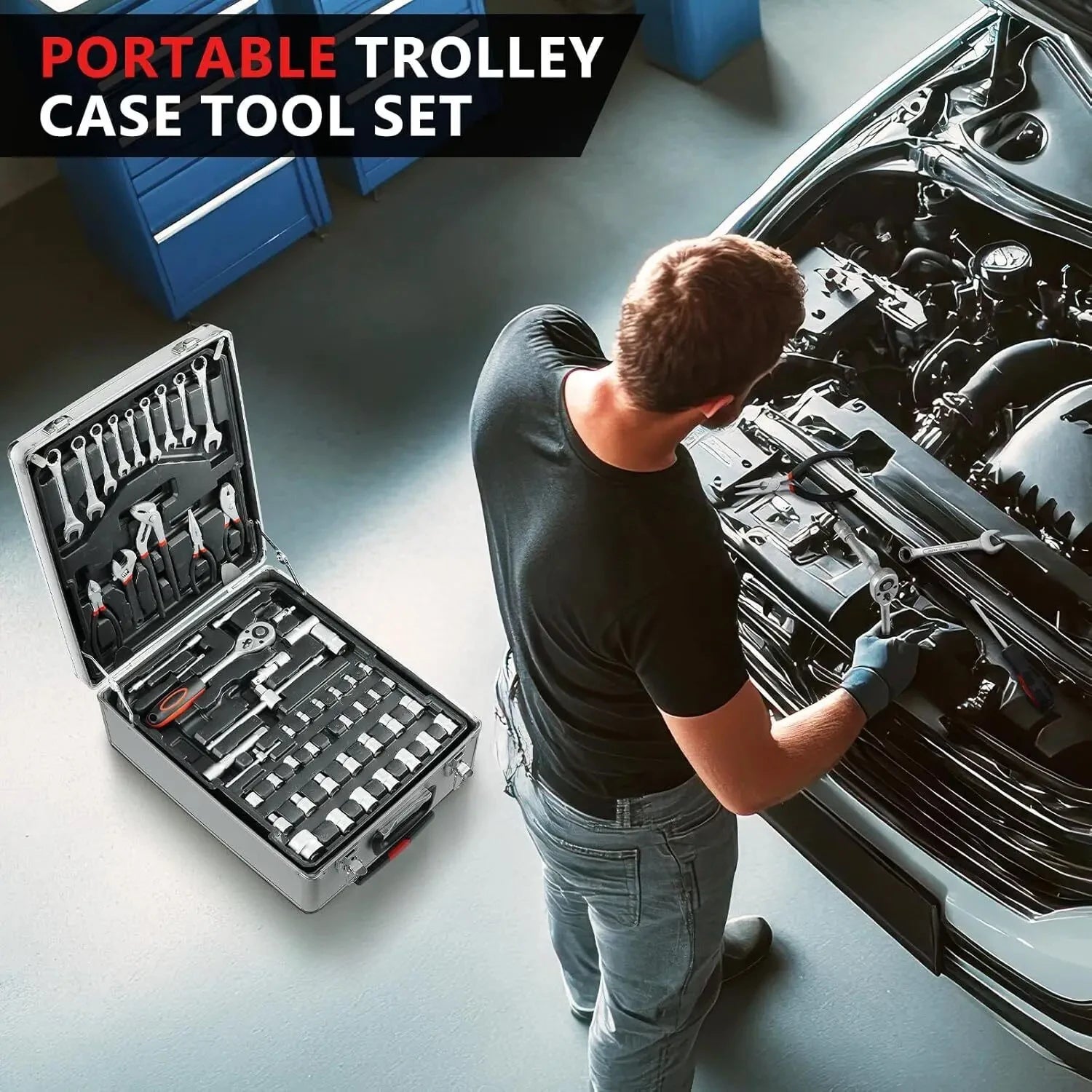 799-Piece Mechanical Tool Set in Rolling Toolbox, Socket Wrench Set with Hammer, Pliers, Screwdrivers for Home & Auto Repair