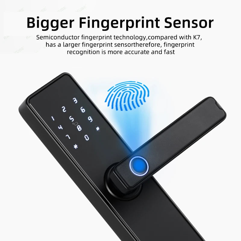 RAYKUBE K20 9-language Biometric Fingerprint Door Lock Electronic Door Lock with  Tuya APP/IC Card/Password/ Key Unlock