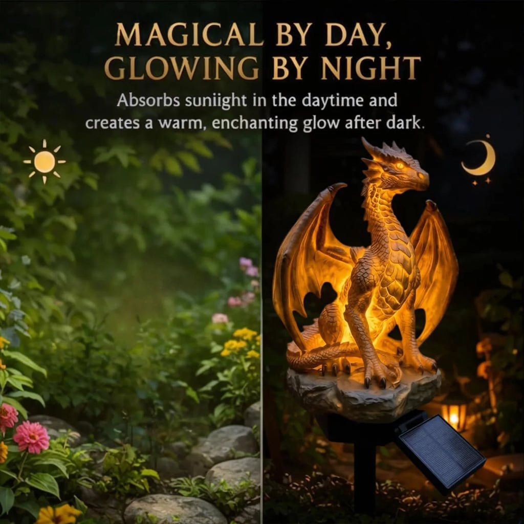 Fantasy Dragon Sculpture Solar Ground Stake Light, High Density Resin Waterproof Solar LED Lawn Lamp, No Wiring Auto Dusk to Dawn Outdoor Decor Light for Garden Walkway Backyard Landscape Decoration